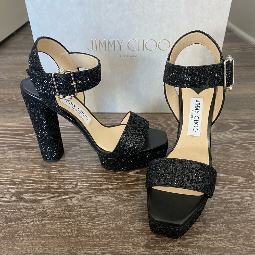 NWT Jimmy Choo Maie Glitter Platform Sandals